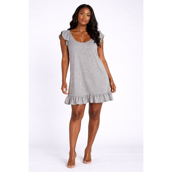 SHEIN Dresses & Skirts - SHEIN Curve Gray Ruffle Hem Tunic Dress | Flutter Sleeve Scoop Neck Mini